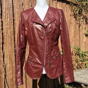 Faux leather burgundy jacket.